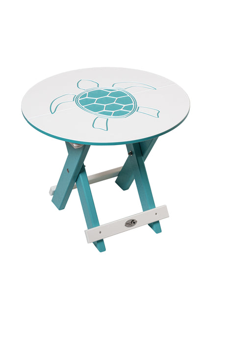 Amish-Made Bayside Collection Round Poly Folding Table with Ocean Design