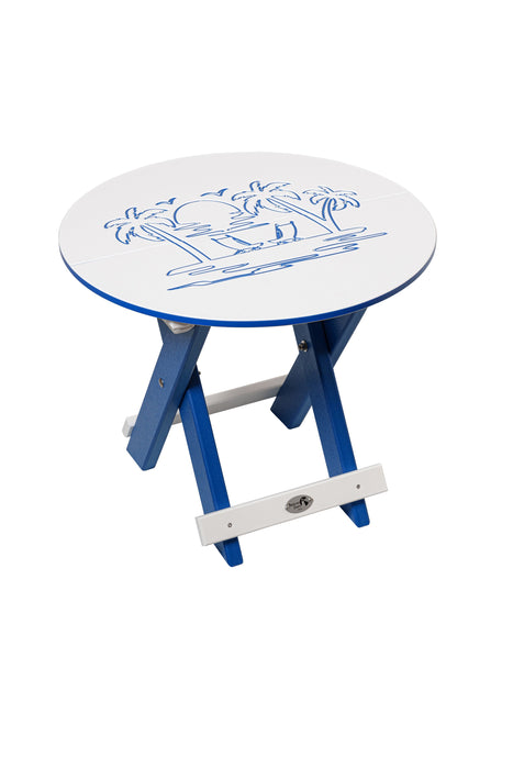 Amish-Made Bayside Collection Round Poly Folding Table with Ocean Design