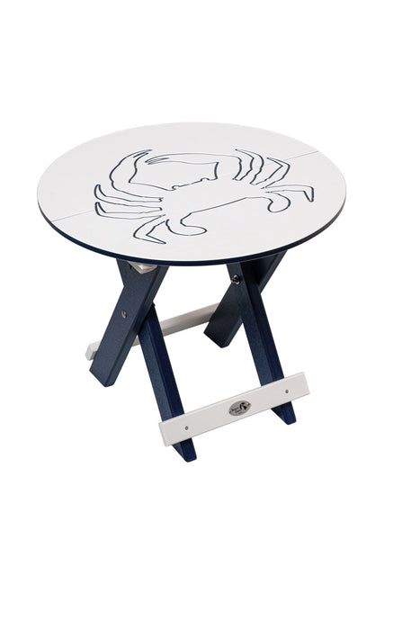 Amish-Made Bayside Collection Round Poly Folding Table with Ocean Design