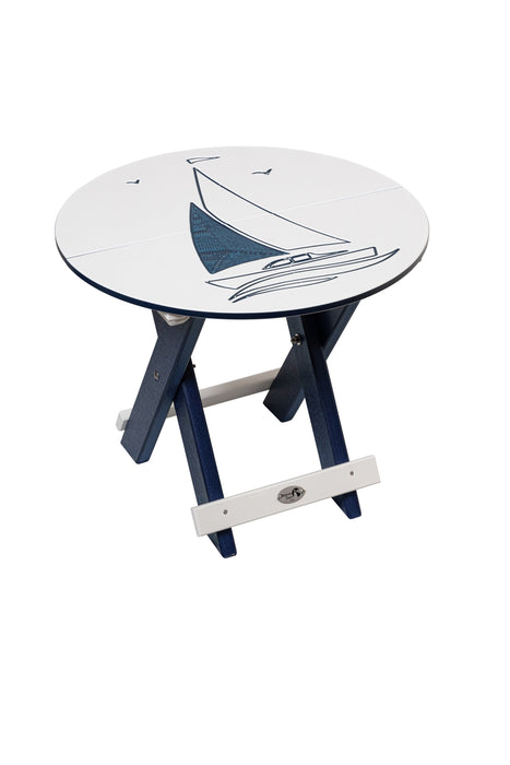 Amish-Made Bayside Collection Round Poly Folding Table with Ocean Design