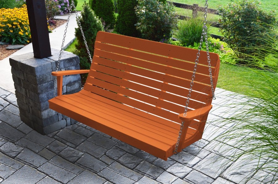 A&L Furniture Amish-Made Poly Winston Porch Swing, Orange