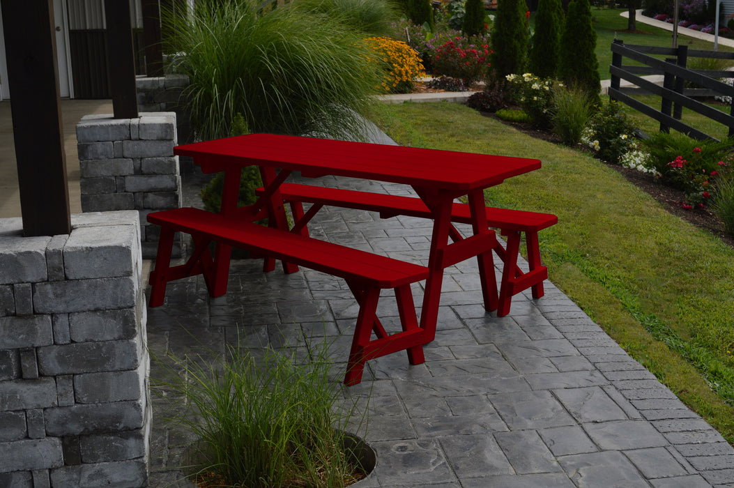 A&L Furniture Co. Amish-Made Pine Traditional Picnic Tables with Benches