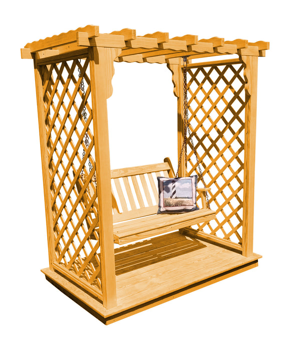 Amish-Made 6' Pine Arbor with Deck & Swing - Available in 4 Styles, 10 Colors