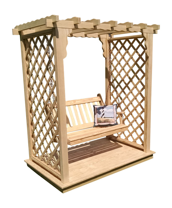 Amish-Made 5' Pine Arbor with Deck & Swing - Available in 4 Styles, 10 Colors