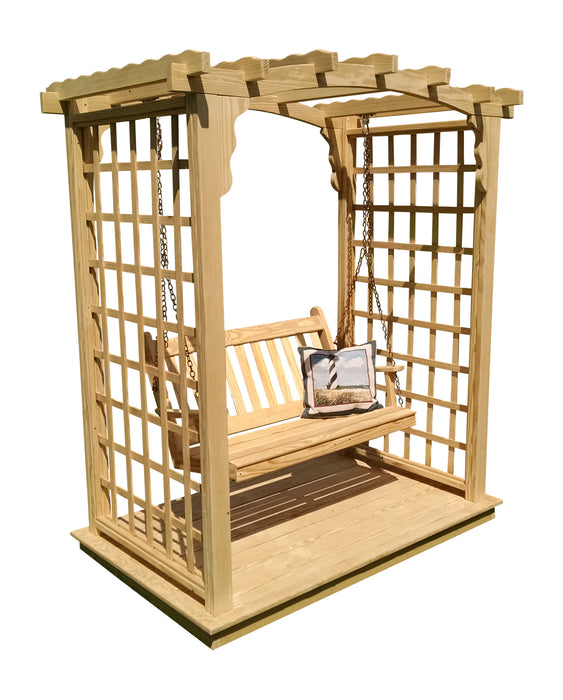 Amish-Made 5' Pine Arbor with Deck & Swing - Available in 4 Styles, 10 Colors
