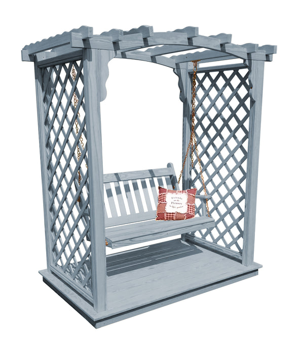 Amish-Made 5' Pine Arbor with Deck & Swing - Available in 4 Styles, 10 Colors