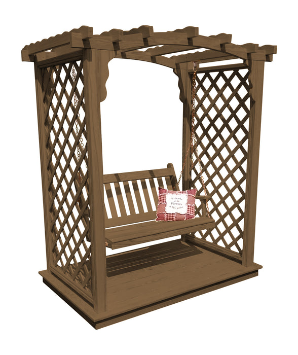 Amish-Made 5' Pine Arbor with Deck & Swing - Available in 4 Styles, 10 Colors