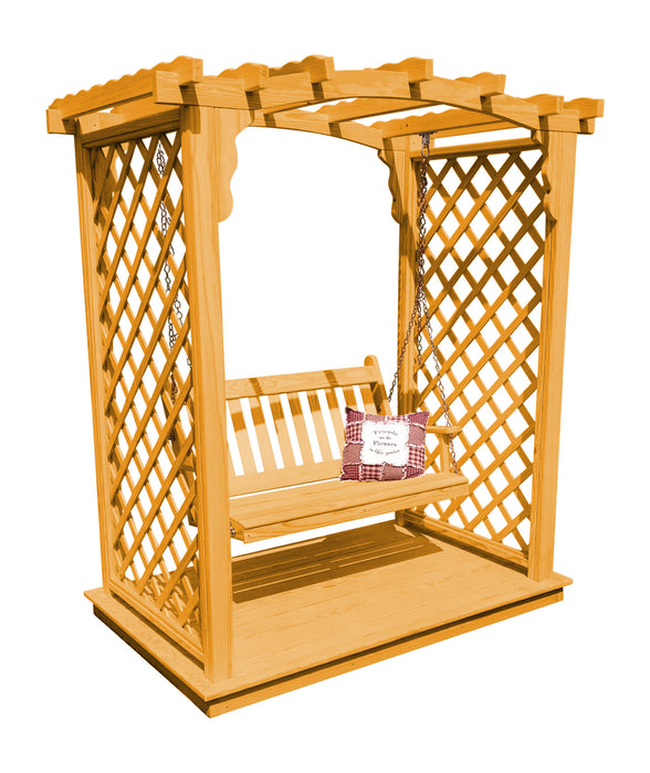 Amish-Made 5' Pine Arbor with Deck & Swing - Available in 4 Styles, 10 Colors