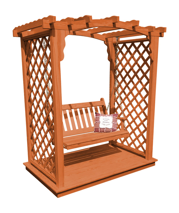 Amish-Made 5' Pine Arbor with Deck & Swing - Available in 4 Styles, 10 Colors