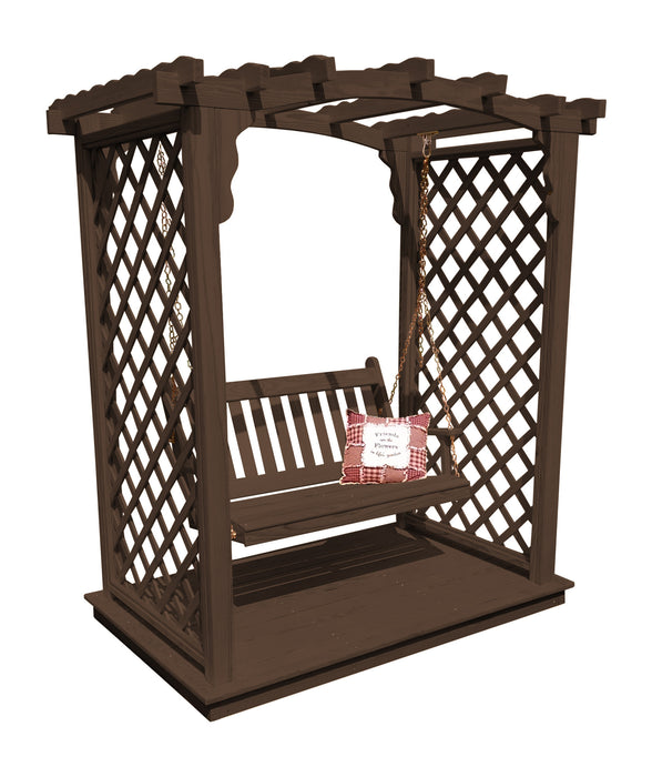 Amish-Made 5' Pine Arbor with Deck & Swing - Available in 4 Styles, 10 Colors