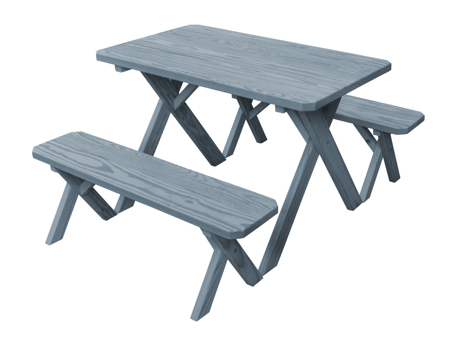 A&L Furniture Co. Amish-Made Pine Cross-Leg Picnic Tables with Benches