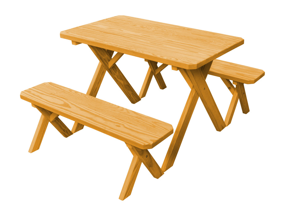 A&L Furniture Co. Amish-Made Pine Cross-Leg Picnic Tables with Benches