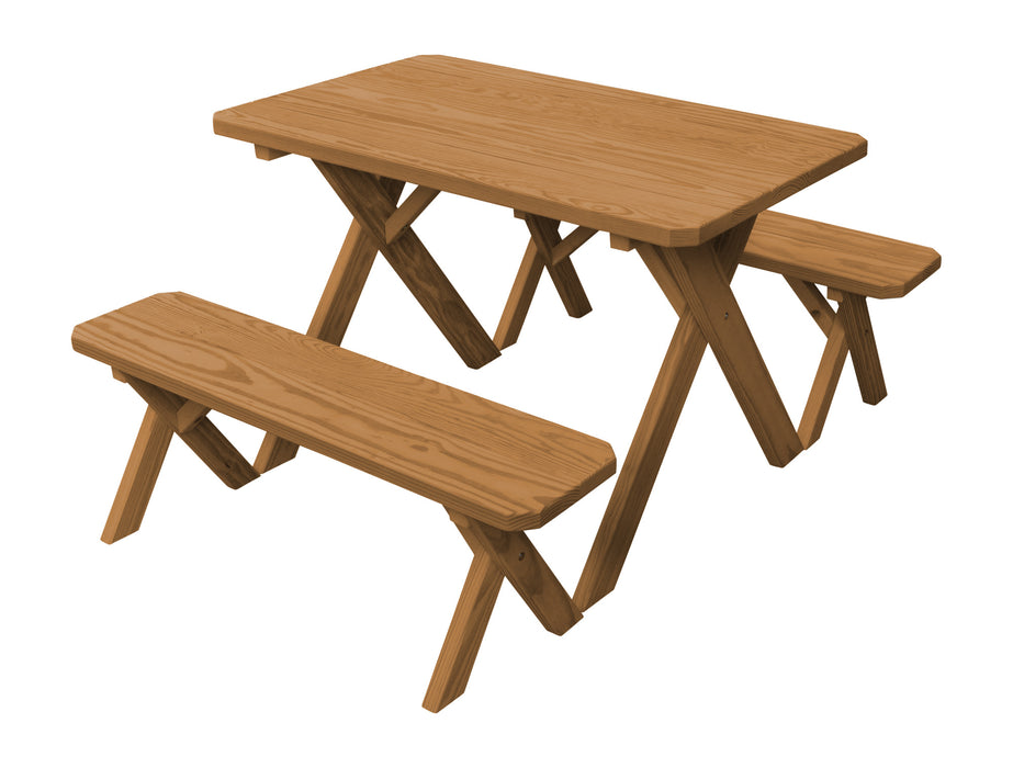 A&L Furniture Co. Amish-Made Pine Cross-Leg Picnic Tables with Benches