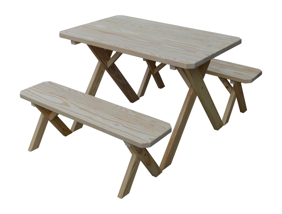 A&L Furniture Co. Amish-Made Pine Cross-Leg Picnic Tables with Benches