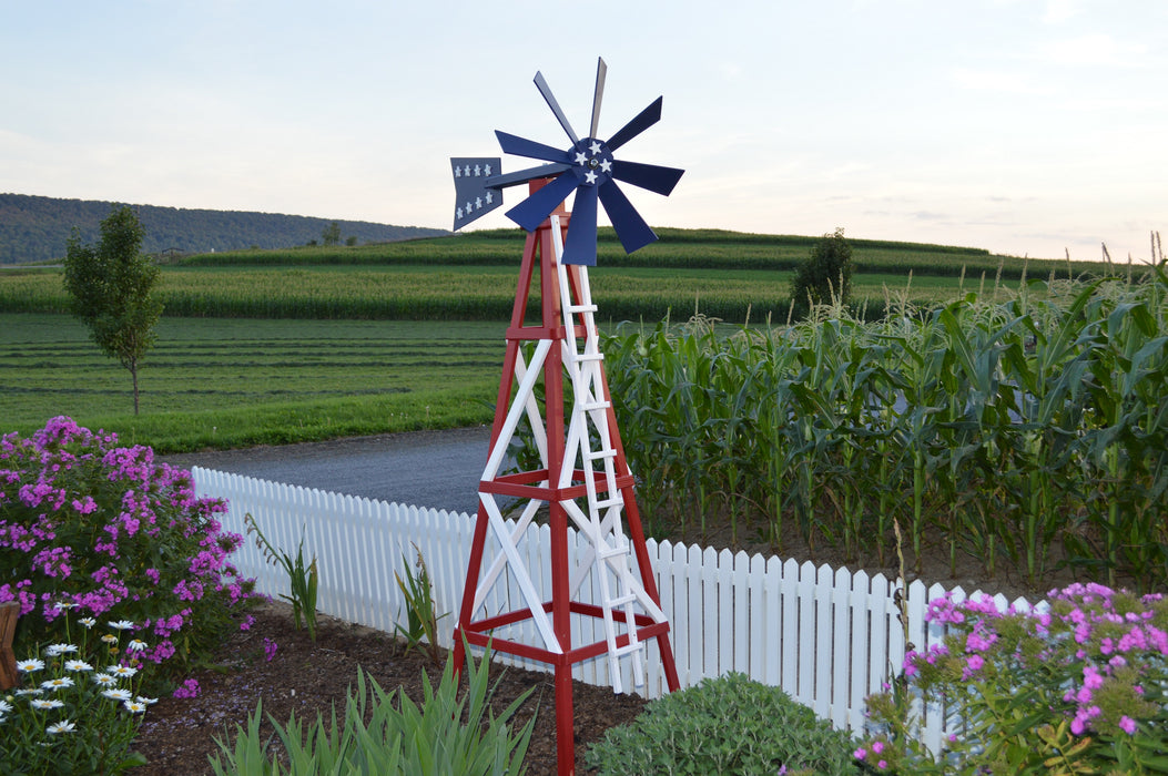 Amish-Made Patriotic Style Wooden Windmills